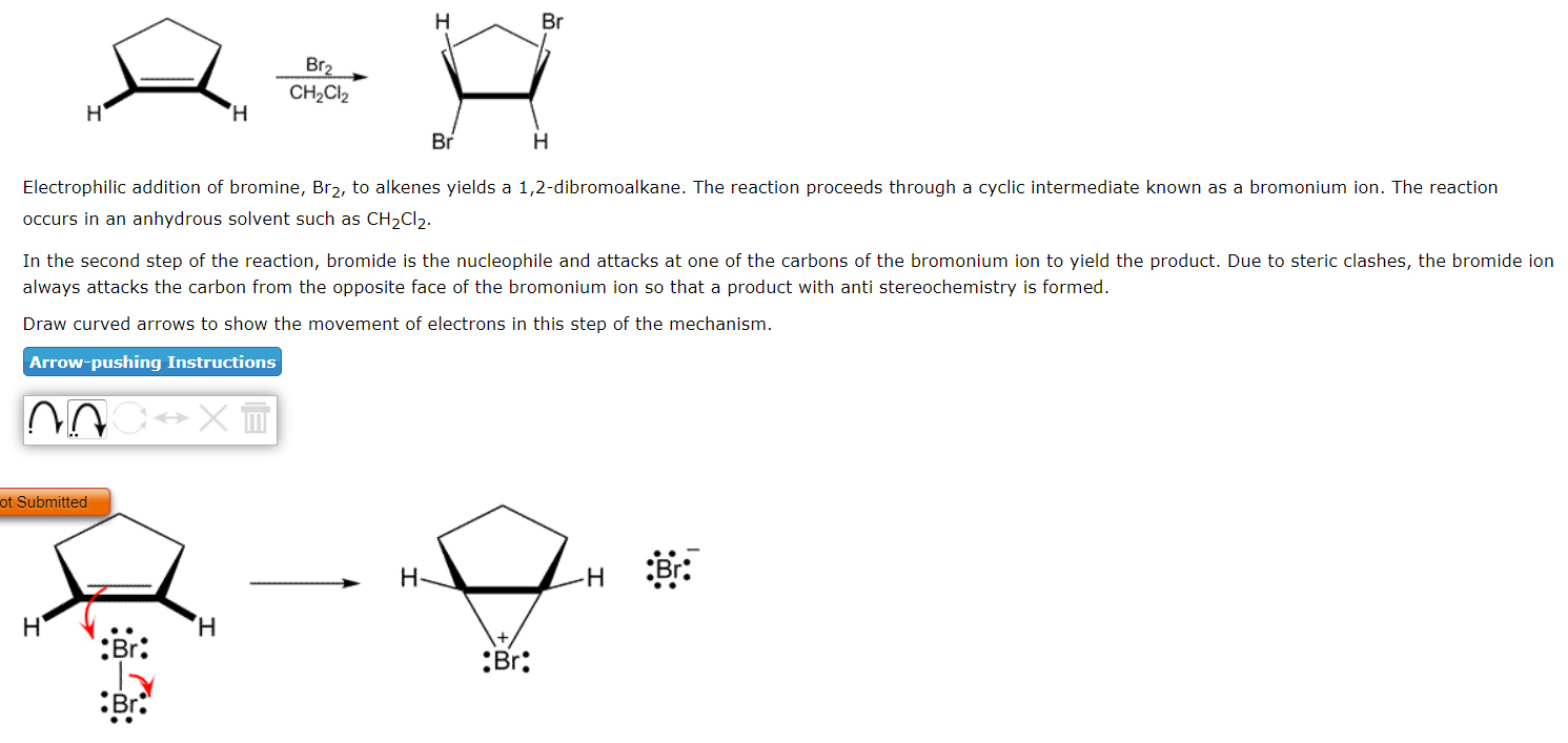 Solved H Br2 CH₂Cl2 H H Br H Electrophilic addition of