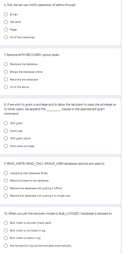 Solved 6. SQL Server can notify operators of alerts through | Chegg.com