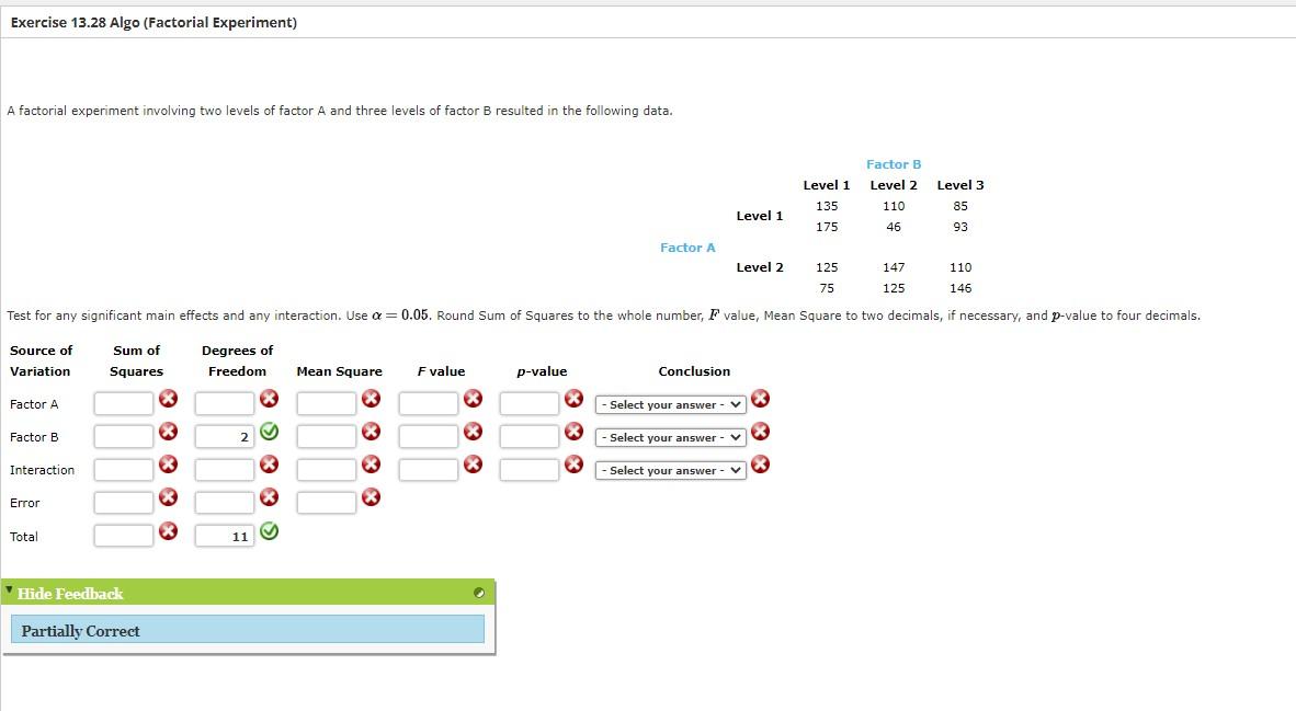 Solved A factorial experiment involving two levels of factor | Chegg.com