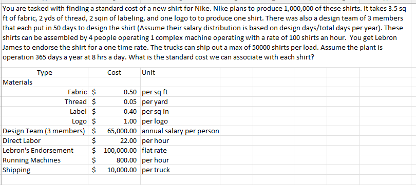 You are tasked with finding a standard cost of a new Chegg