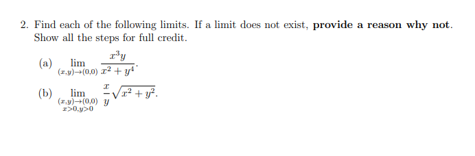 Solved A 2. Find Each Of The Following Limits. If A Limit | Chegg.com