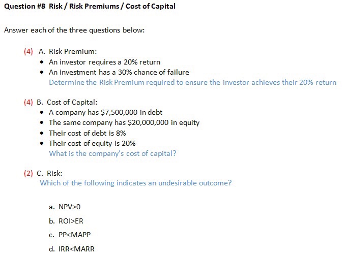 Solved Question #8 Risk / Risk Premiums/ Cost of Capital | Chegg.com