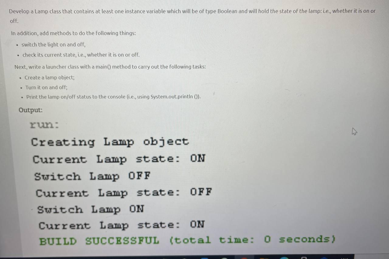 Solved Develop a Lamp class that contains at least one | Chegg.com
