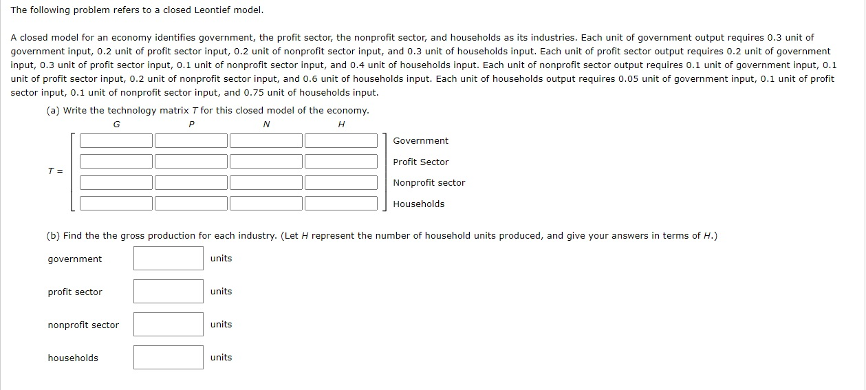 Solved The Following Problem Refers To A Closed Leontief | Chegg.com