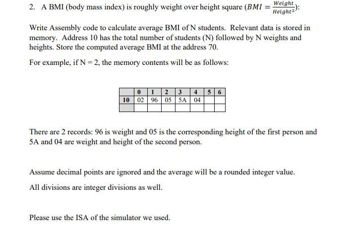 Solved 2. A BMI (body mass index) is roughly weight over | Chegg.com