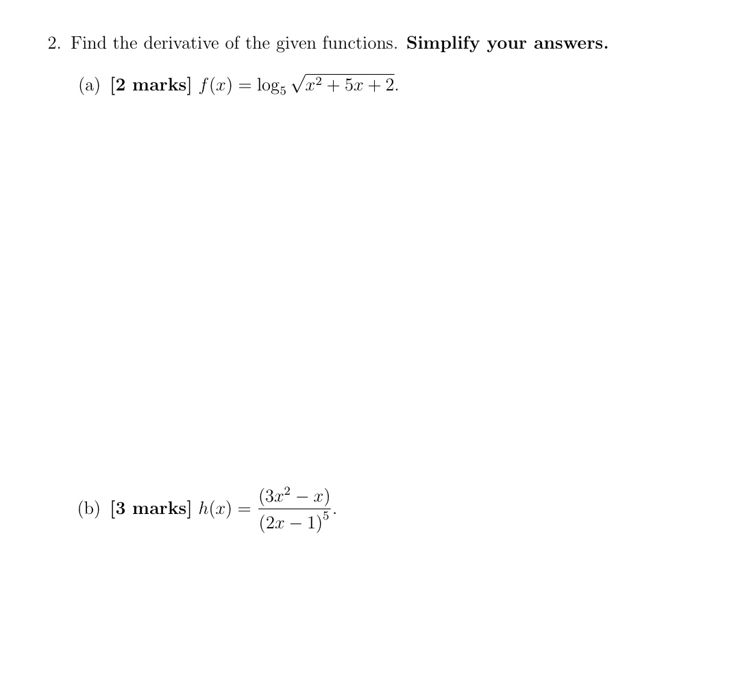 Solved 2. Find the derivative of the given functions. | Chegg.com