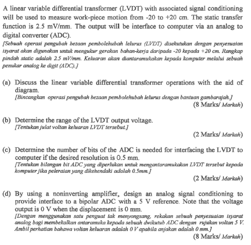 Solved A linear variable differential transformer (LVDT) | Chegg.com