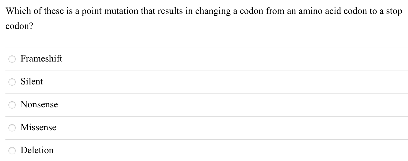 Solved Which of these is a point mutation that results in | Chegg.com