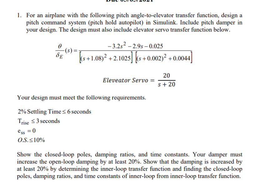 Solved 1. For an airplane with the following pitch | Chegg.com