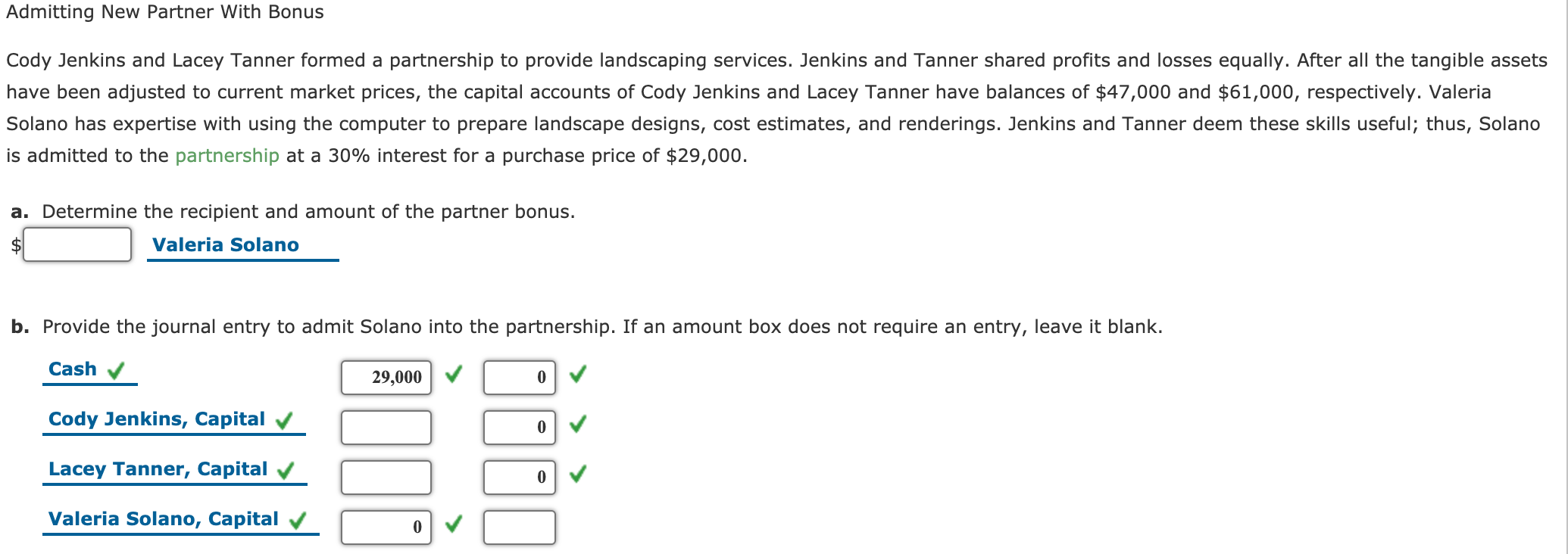 Solved Admitting New Partner With Bonus Cody Jenkins And Chegg