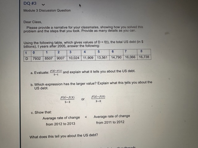 Solved Dear Class, Please provide a narrative for your | Chegg.com