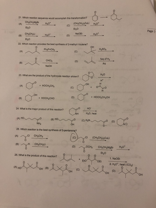 Solved 8-& 21. Which Reaction Sequence Would Accomplish This | Chegg.com