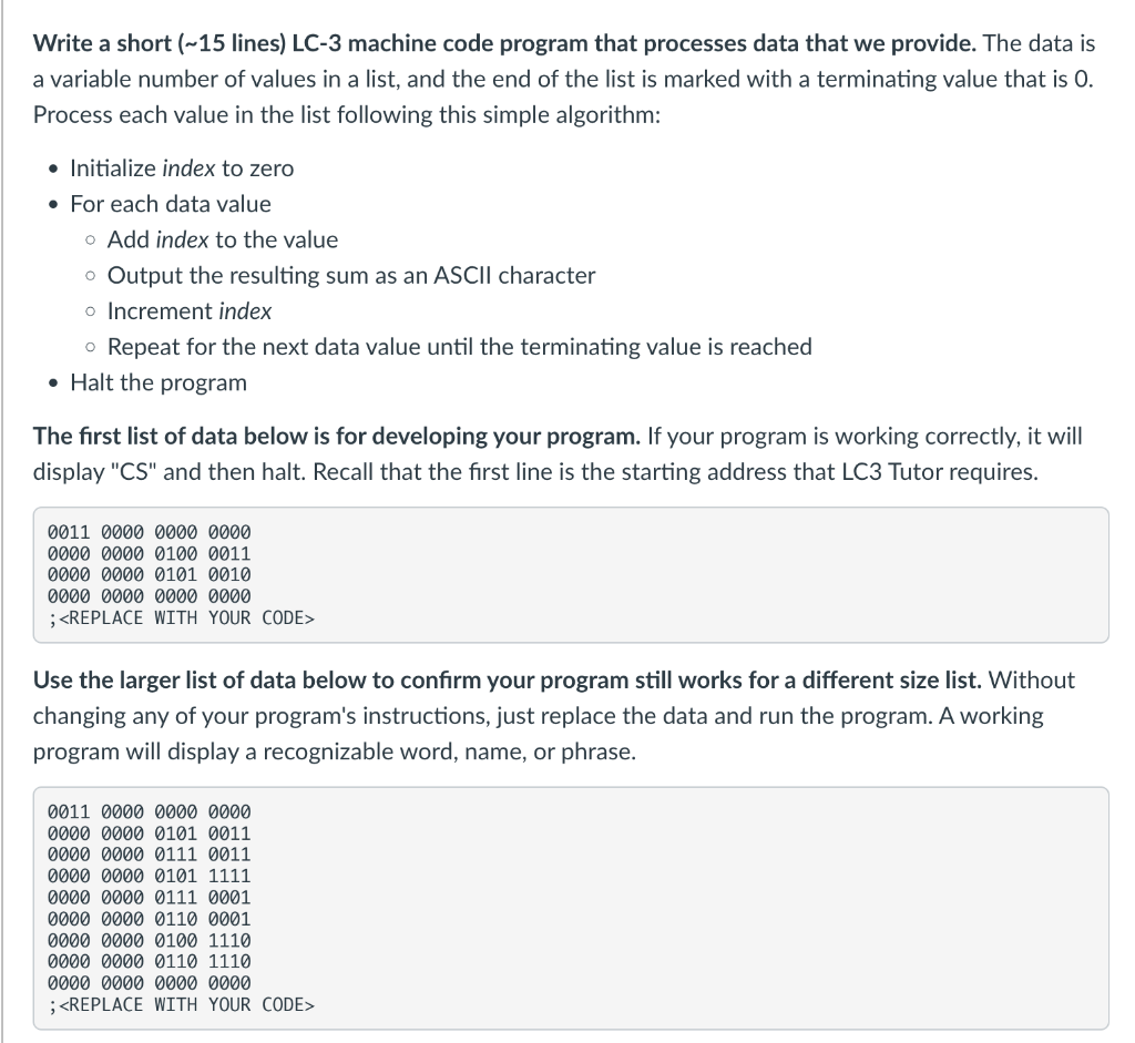 Solved Write a short (15 lines) LC3 machine code program