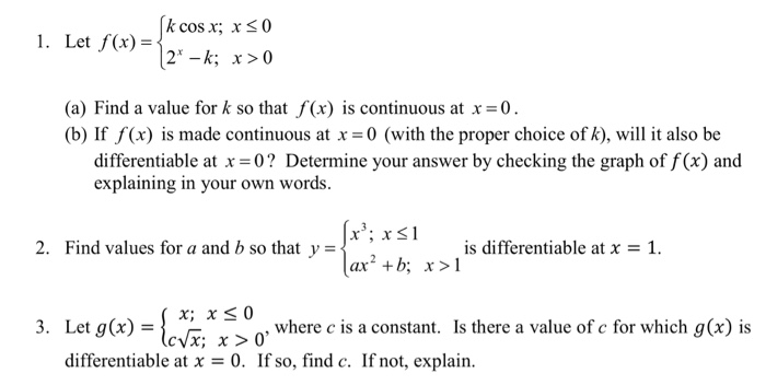 Solved k cosx; xs0 1. Let f(x)-k (a) Find a value for k so | Chegg.com