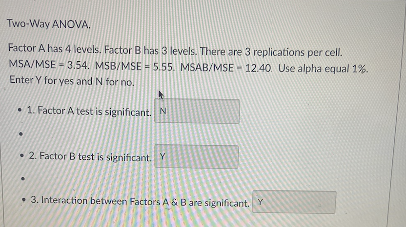 Solved Factor A Has 4 Levels. Factor B Has 3 Levels. There | Chegg.com