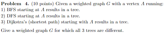 Solved Problem 4. (10 points) Given a weighted graph G with | Chegg.com