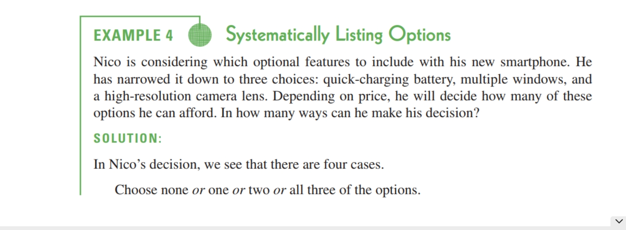 Solved EXAMPLE 4 Systematically Listing Options Nico is | Chegg.com