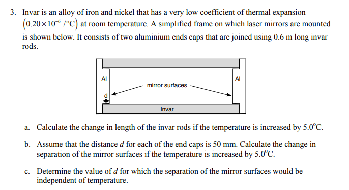 Solved 3. Invar is an alloy of iron and nickel that has a | Chegg.com