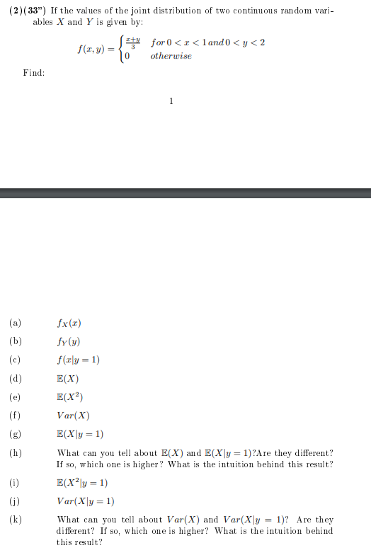 Solved (2)(33") If the values of the joint distribution of | Chegg.com