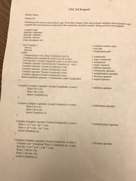 Solved CSC 212 Project! Student Name Student ID: epp, | Chegg.com