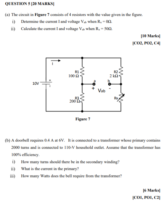 Solved QUESTION 5 [20 MARKS] (a) The circuit in Figure 7 | Chegg.com