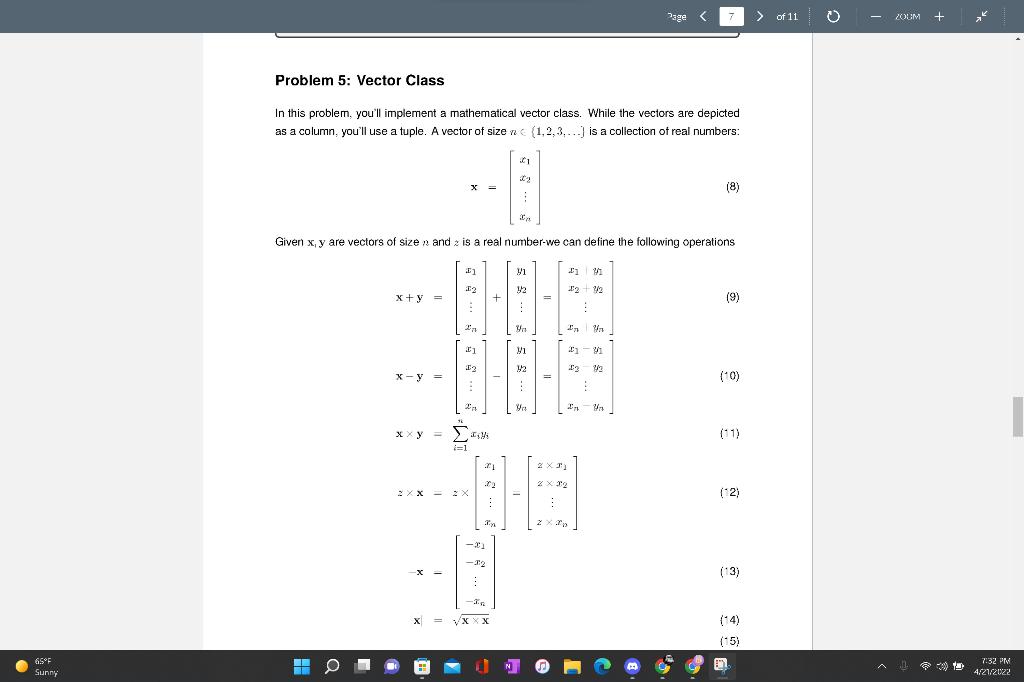 Solved Page > of 11 ZOUM + Problem 5: Vector Class In this | Chegg.com