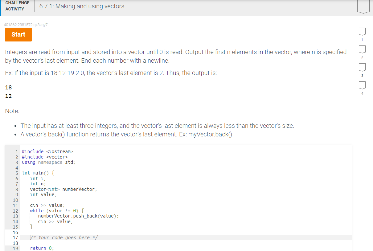Solved CHALLENGE ACTIVITY 6.7.1: Making and using vectors. | Chegg.com