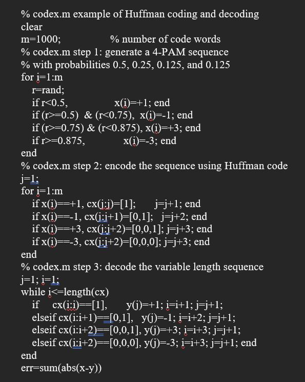 Solved Problem 1. (Huffman coding example, codex.m) ﻿Open | Chegg.com