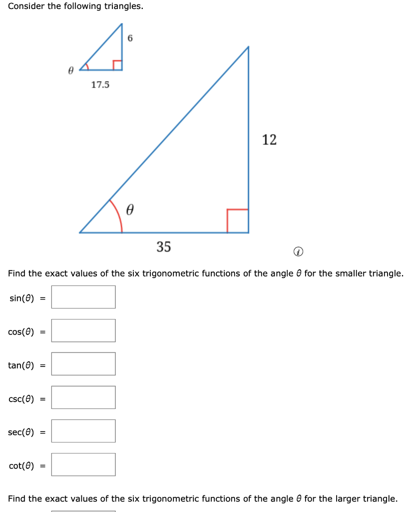 Solved Consider the following triangles. ) Find the exact | Chegg.com