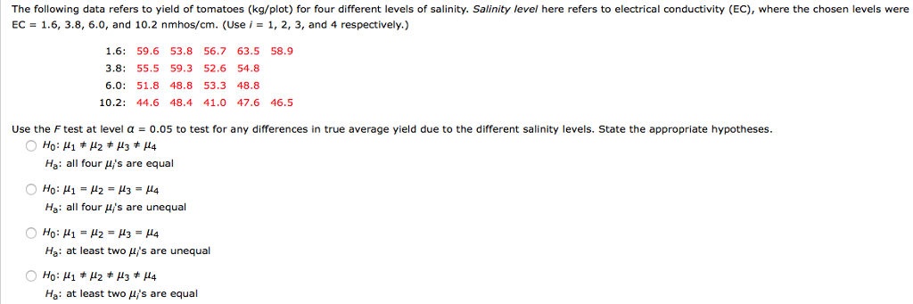 Solved The following data refers to yield of tomatoes | Chegg.com