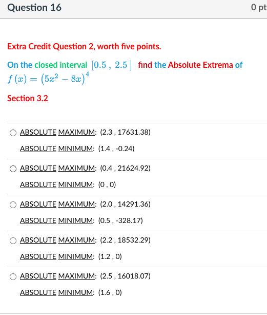 Solved Extra Credit Question 2, worth five points. On the | Chegg.com