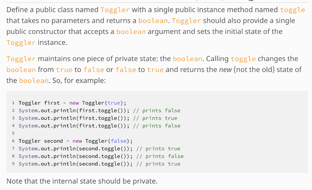 Solved Define a public class named Toggler with a single | Chegg.com