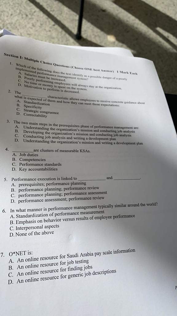 Solved Section 1: Multiple Choice Questions (Choose ONE best | Chegg.com