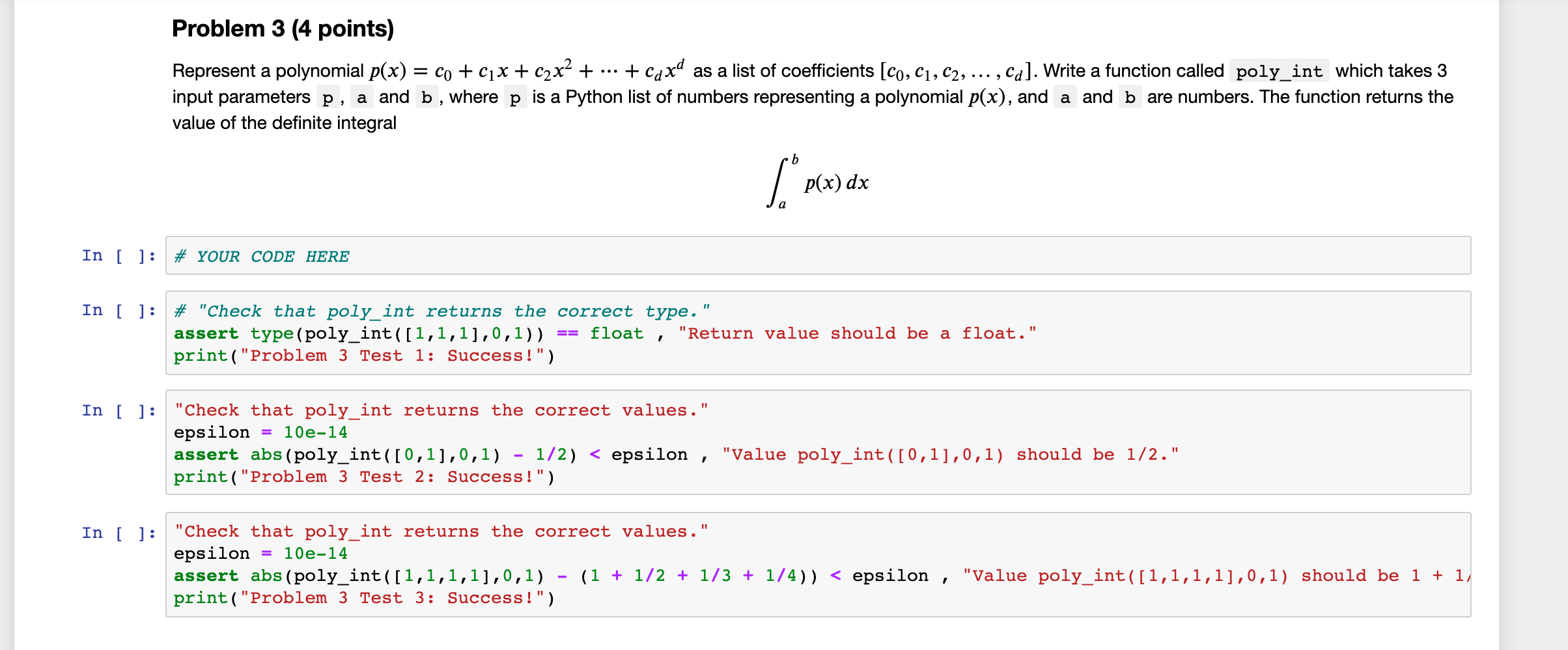 Solved Problem 3 (4 points) Represent a polynomial p(x) = co | Chegg.com