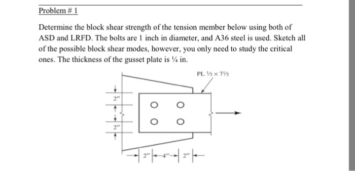 Solved Problem # 1 Determine The Block Shear Strength Of The | Chegg.com