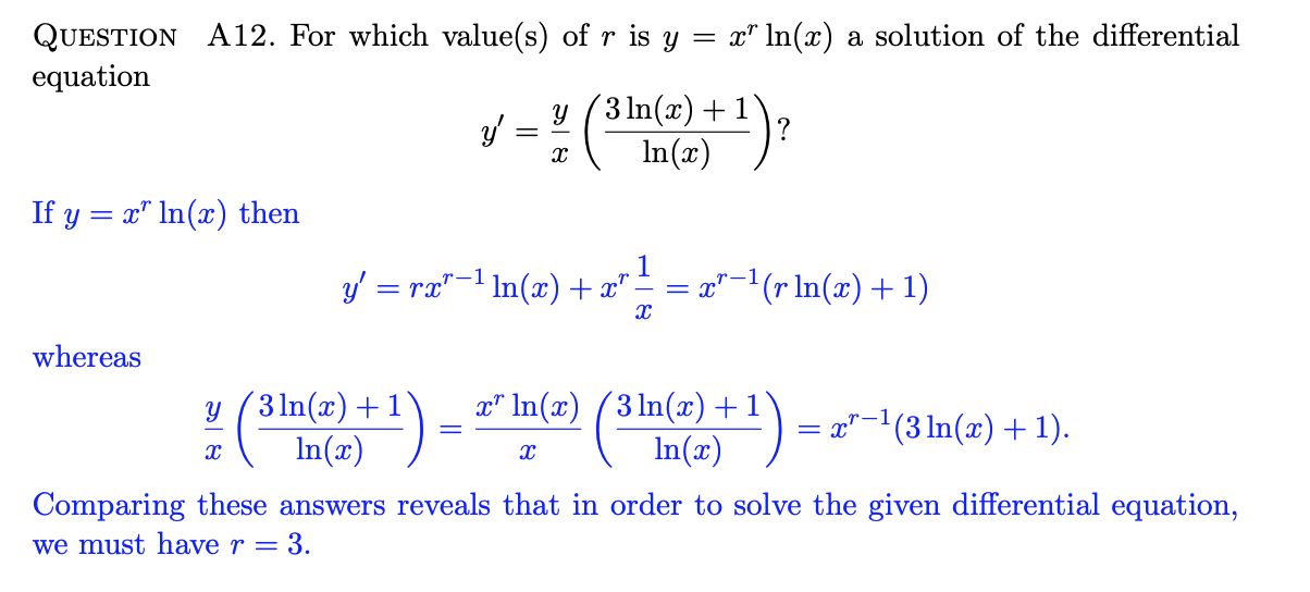 Solved Question A12 For Which Value S Of R Is Y X In A Chegg Com