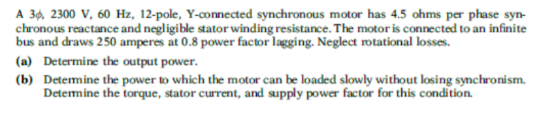 Solved A 30, 2300 V, 60 Hz, 12-pole, Y-connected synchronous | Chegg.com