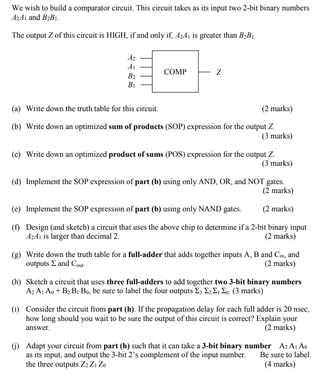 Solved We Wish To Build A Comparator Circuit. This Circuit | Chegg.com