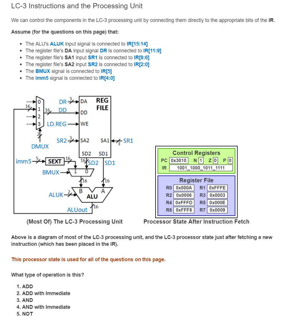 LC3 Instructions and the Processing Unit We can