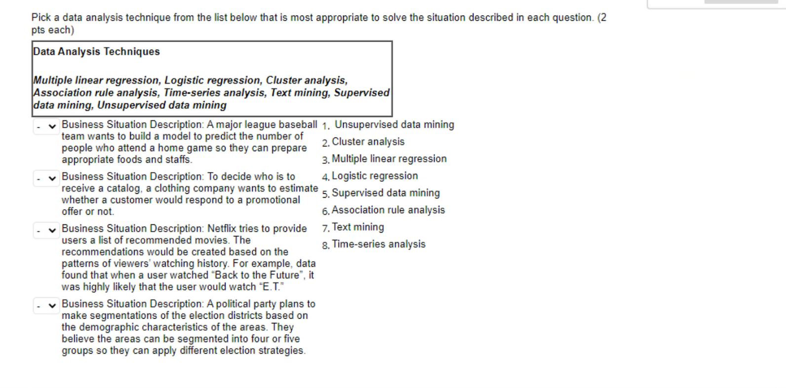 Solved Pick a data analysis technique from the list below | Chegg.com
