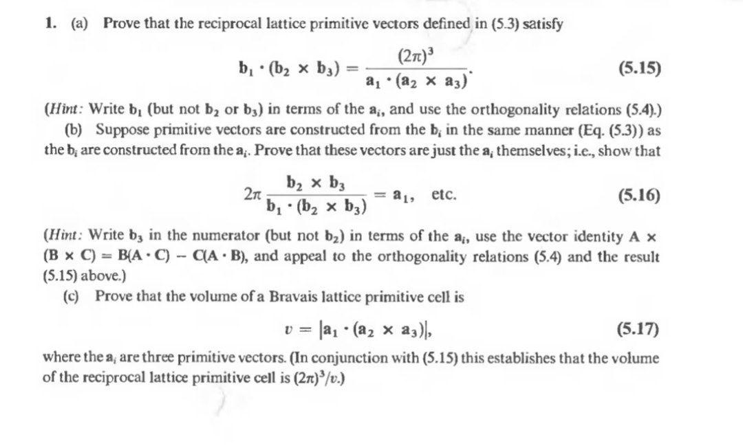 Solved , 1. (a) Prove that the reciprocal lattice primitive | Chegg.com