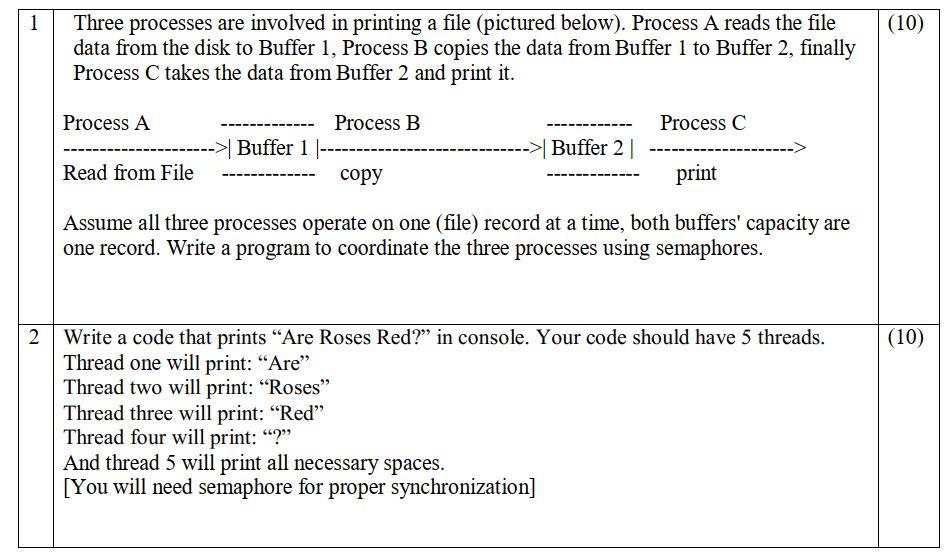 Solved 1 (10) Three processes are involved in printing a | Chegg.com