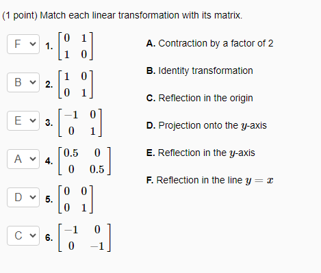 Solved (1 Point) Match Each Linear Transformation With Its | Chegg.com