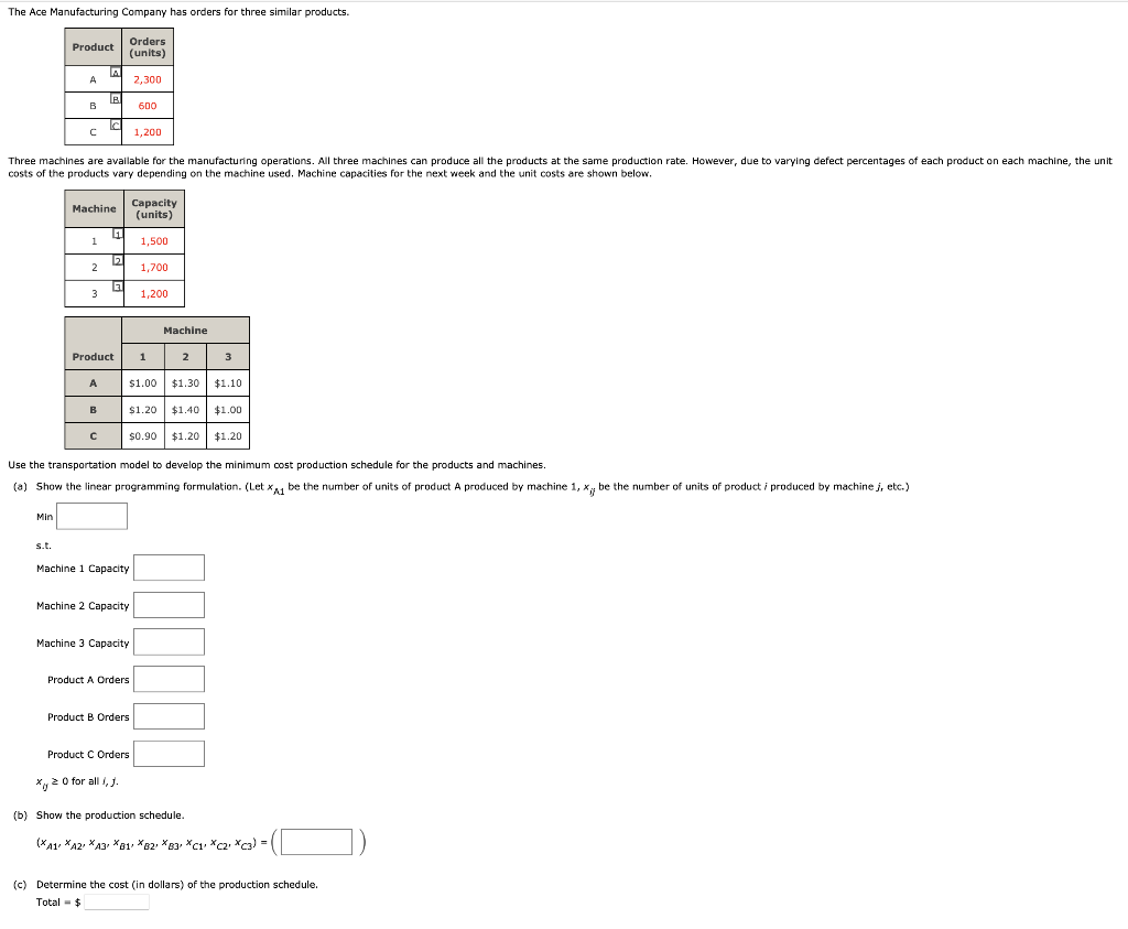 Solved The Ace Manufacturing Company has orders for three | Chegg.com
