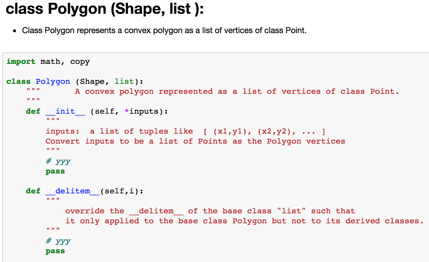 Solved class Polygon (Shape, list): • Class Polygon | Chegg.com