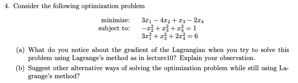 4. Consider the following optimization problem | Chegg.com