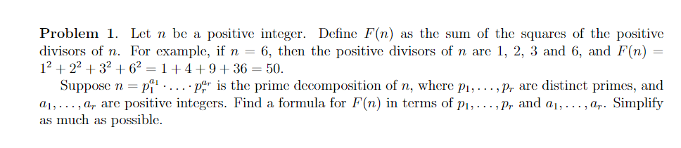 Solved Problem 1. Let n be a positive integer. Define F(n) | Chegg.com