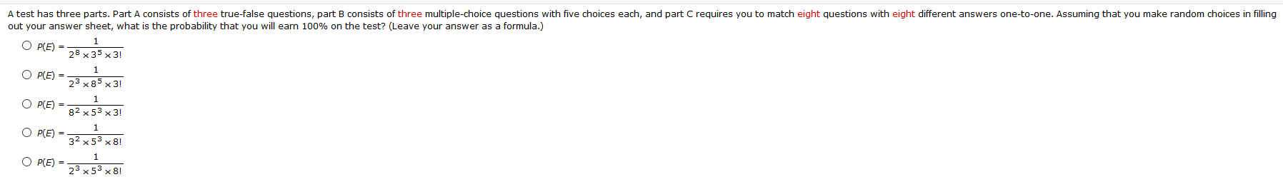 Solved A test has three parts. Part A consists of three | Chegg.com