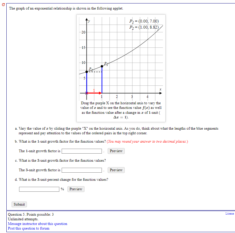 Solved (2 The graph of an exponential relationship is shown | Chegg.com