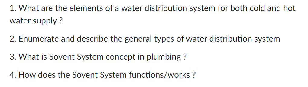 Solved 1. What are the elements of a water distribution | Chegg.com